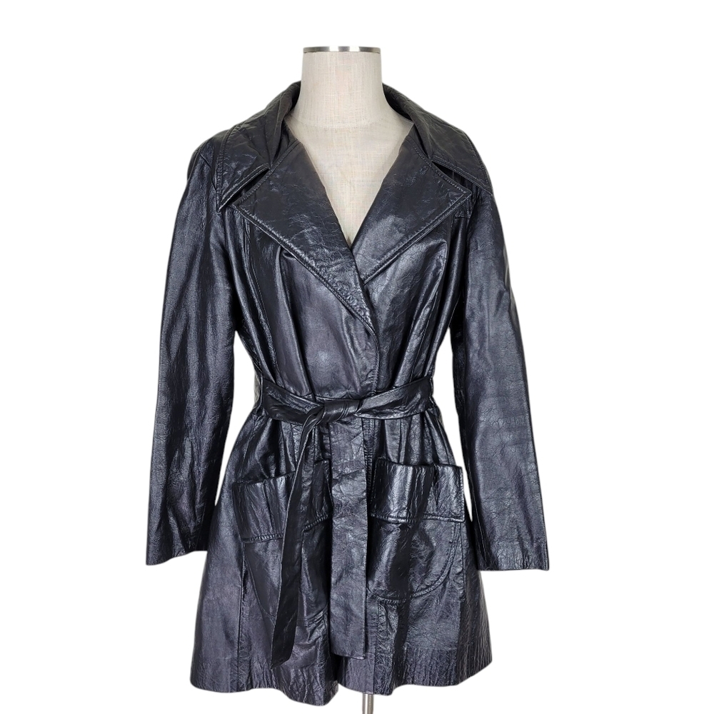 Wilsons House of Suede Leather Jacket Size 15/16 Black Belt Coat Vintage 50s 60s